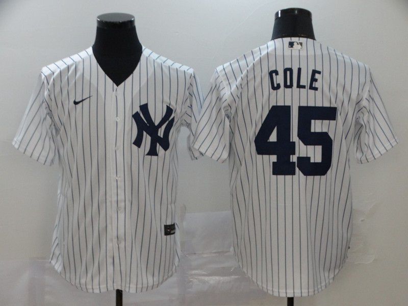 Men New York Yankees #45 Cole White stripes Nike Game MLB Jerseys->new york yankees->MLB Jersey